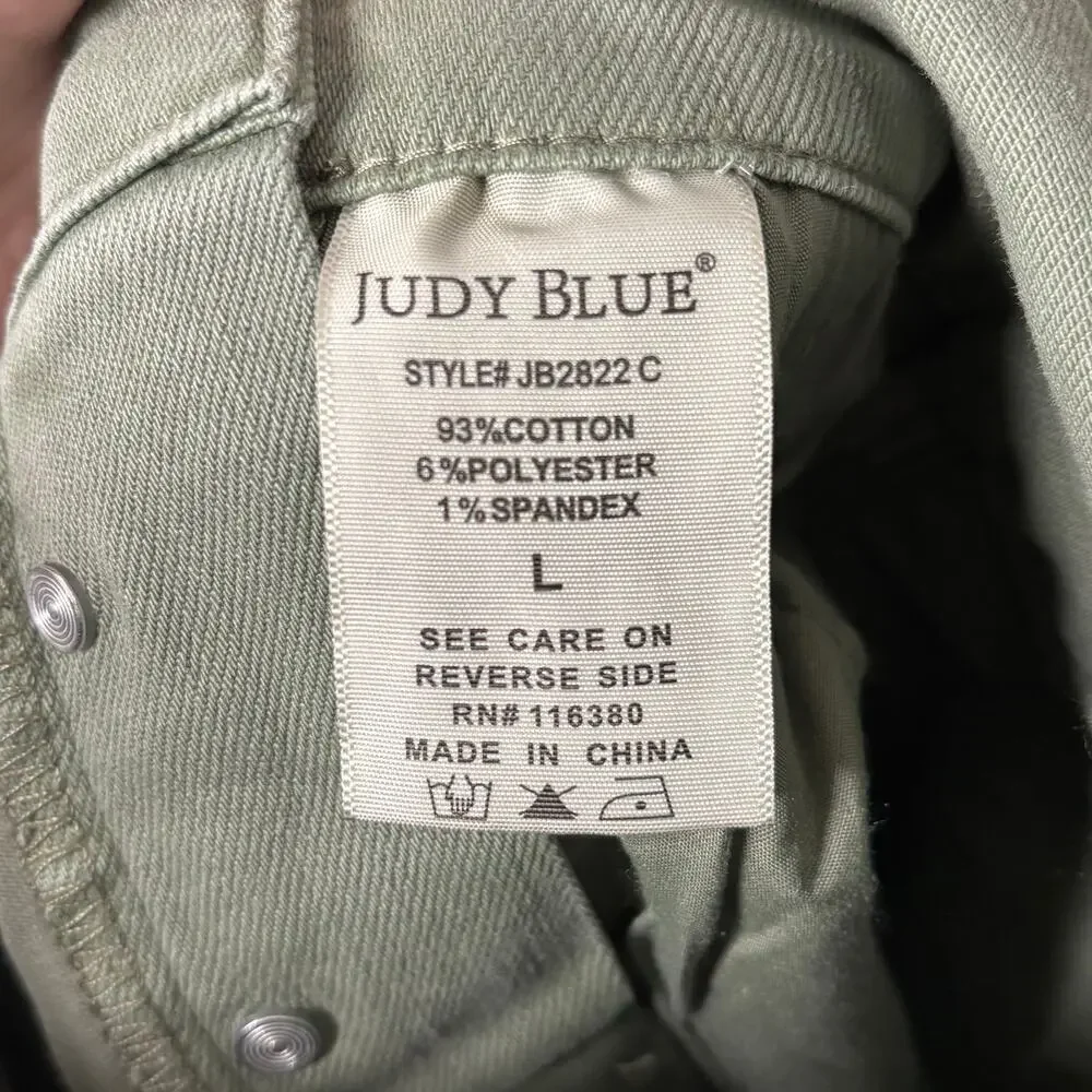 Judy Blue Denim Sage Green Overall Skirt Dress Size Large New - Picture 4 of 12